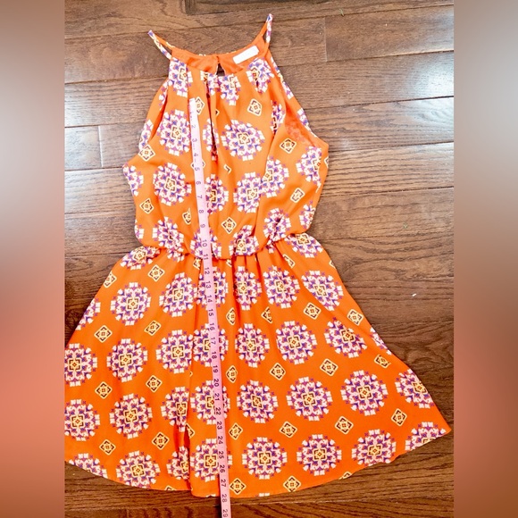 LUSH Orange Boho Halter Mini Dress – Medallion Print Open Back Festival S - Picture 6 of 8
